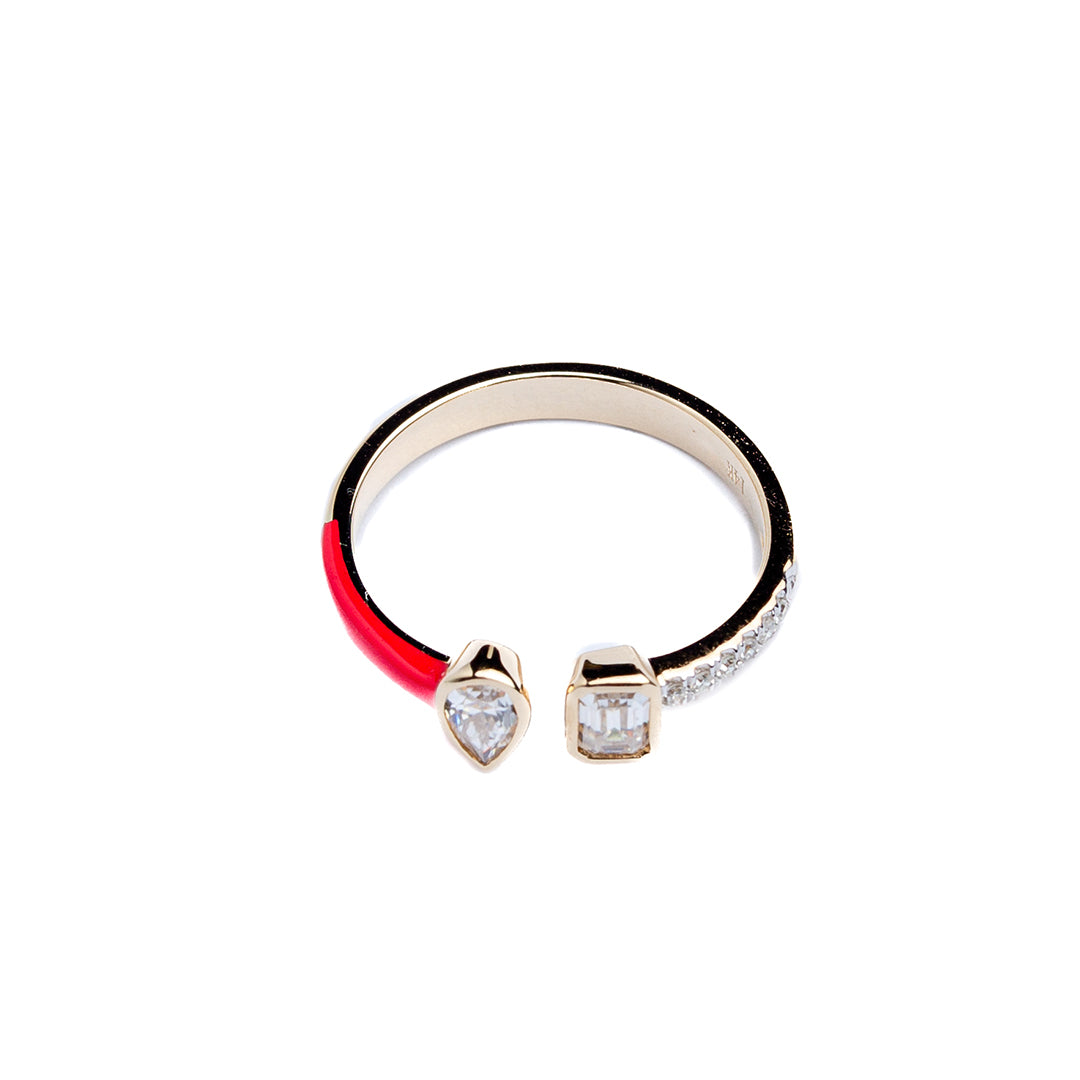 2 Stone Half Coral Half Dia 14K