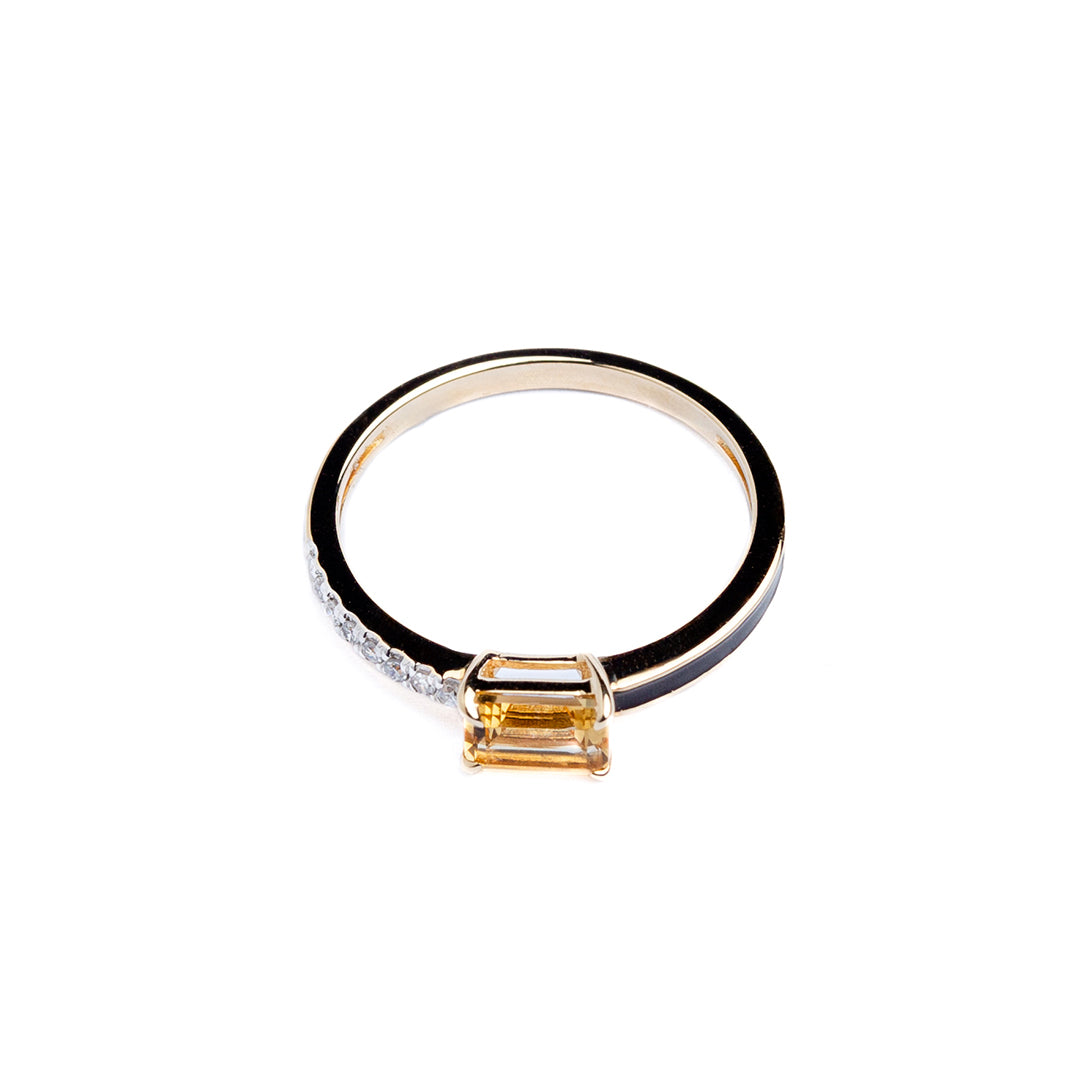 Sapphire Enamel Black Ring 14K