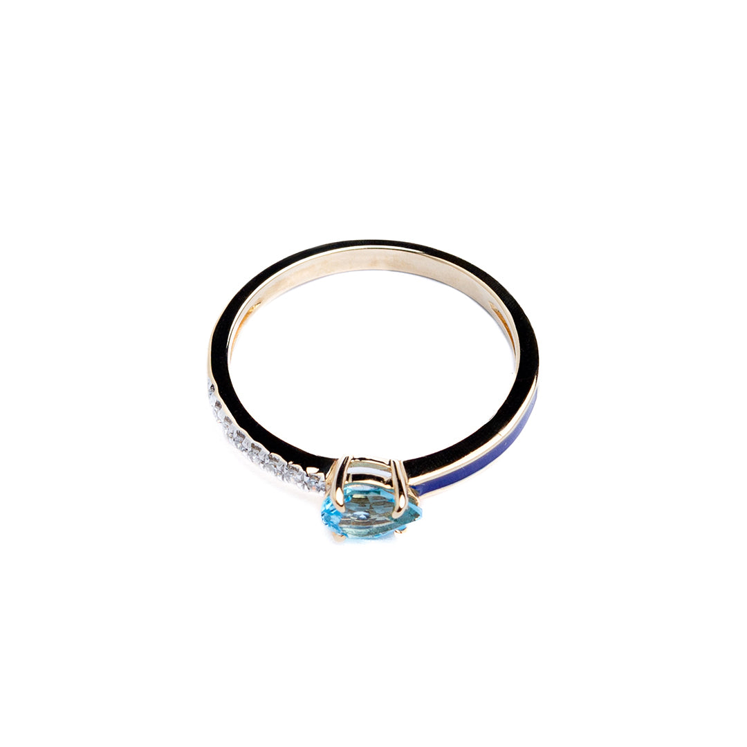 Ring 14K Sapphire Blue enamel Yellow Gold