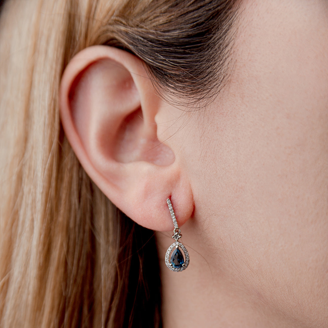 Blue Sapphire and Diamonds Earrings 14KW