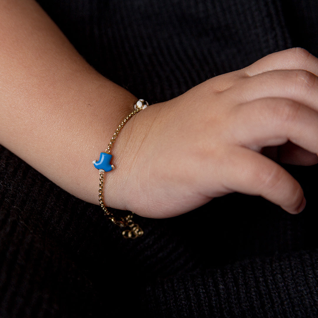 18K Yellow Gold Enamel Soccer Jersey and Cleats Bracelet 5.5 inches