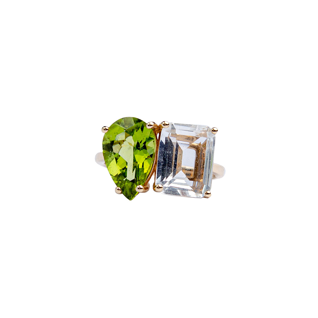 2 Stone Pear Emerald Ring