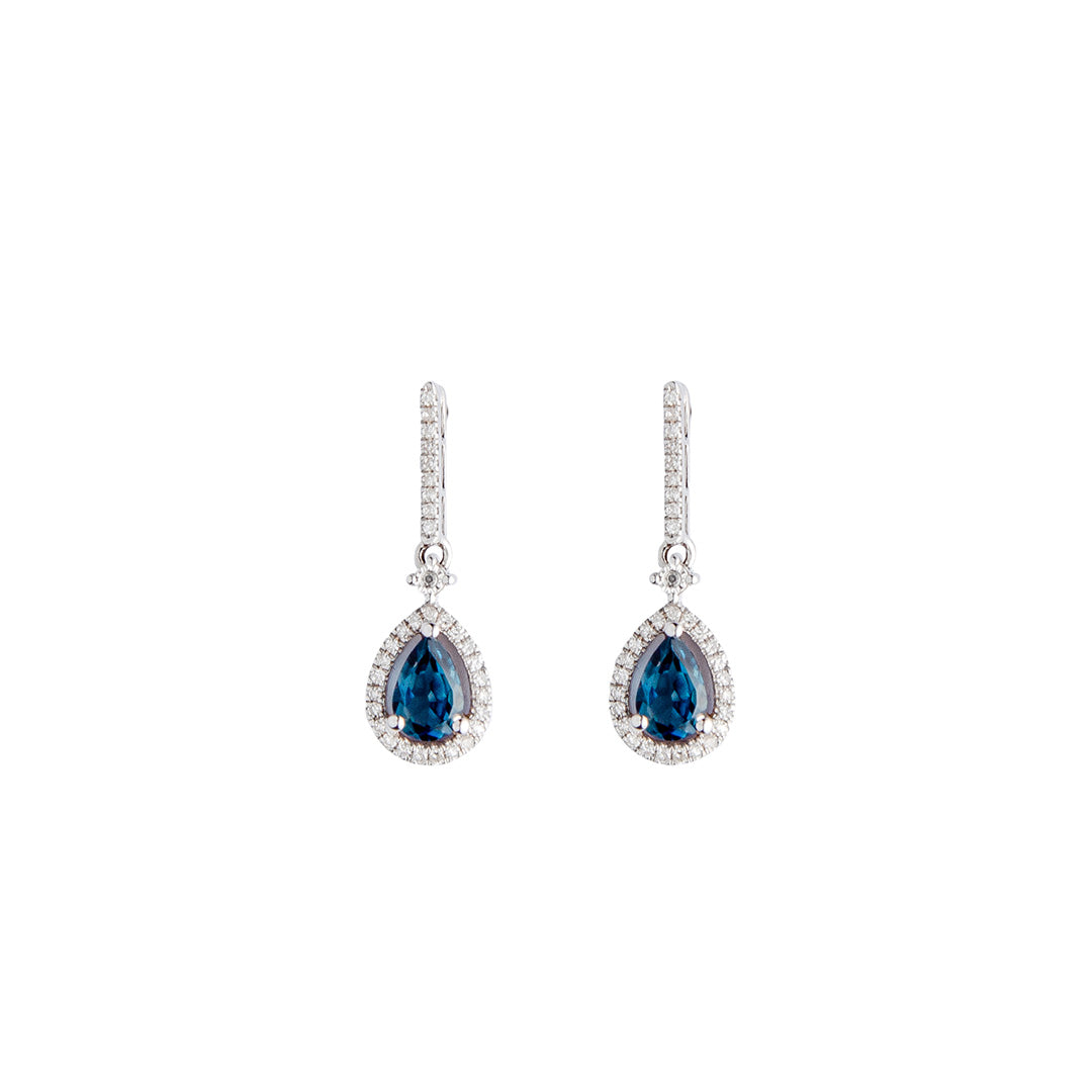 Blue Sapphire and Diamonds Earrings 14KW
