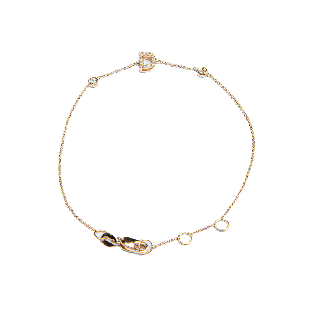 Bracelet 14K Yellow Gold Initial D Diamonds