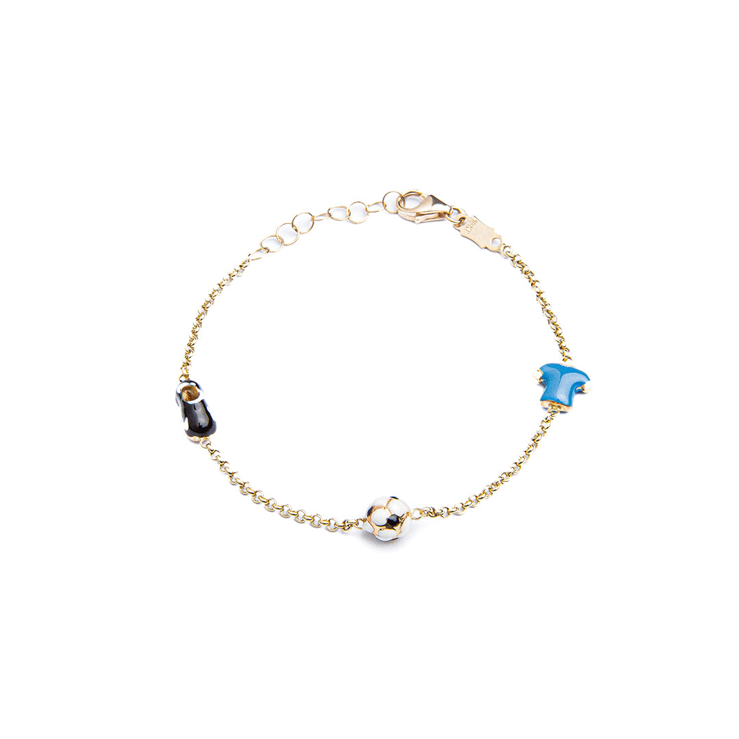 18K Yellow Gold Enamel Soccer Jersey and Cleats Bracelet 5.5 inches