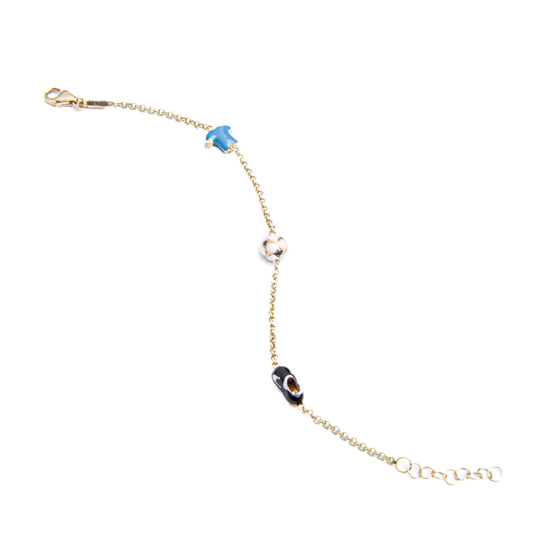 18K Yellow Gold Enamel Soccer Jersey and Cleats Bracelet 5.5 inches