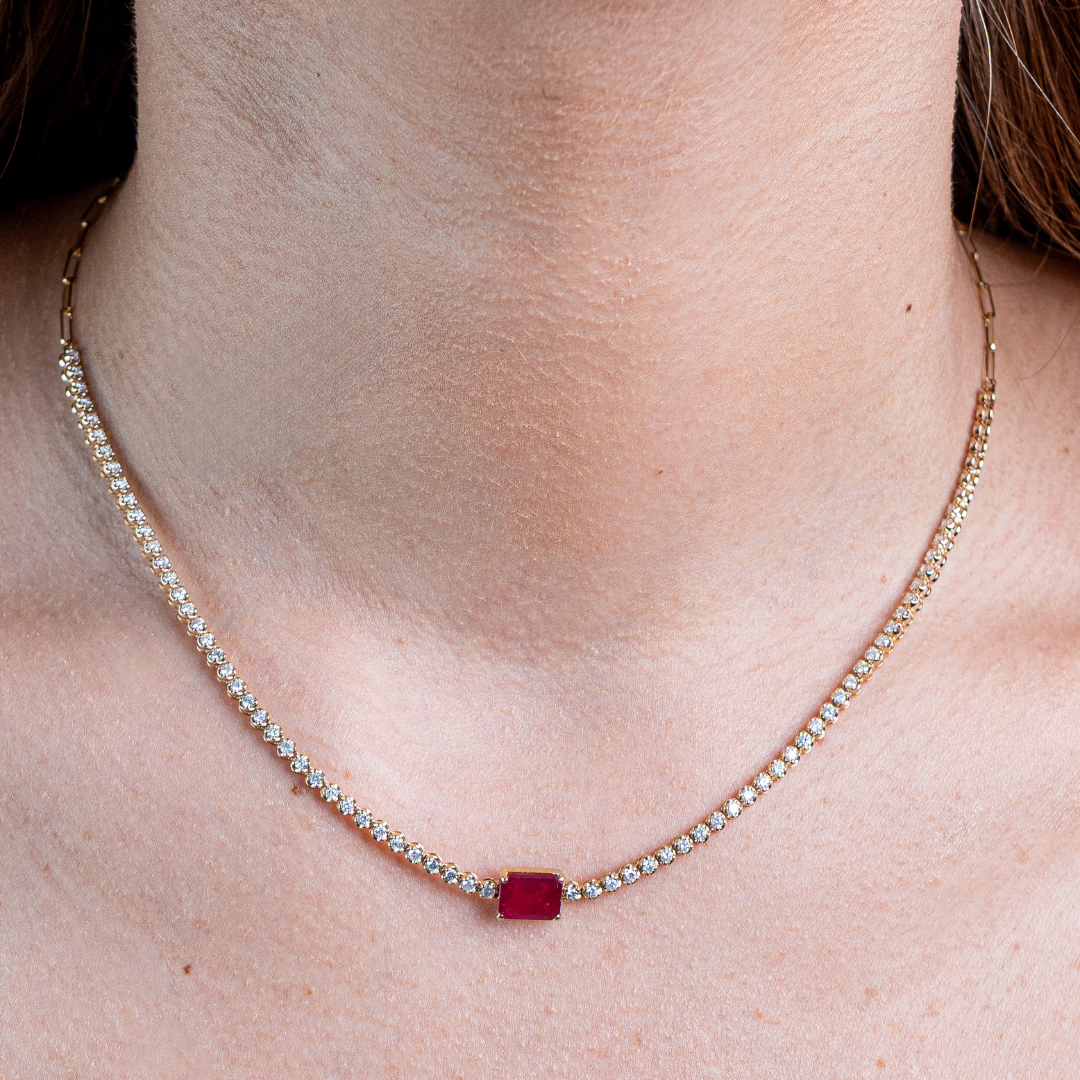 Tennis Necklace Ruby Pendant 14K