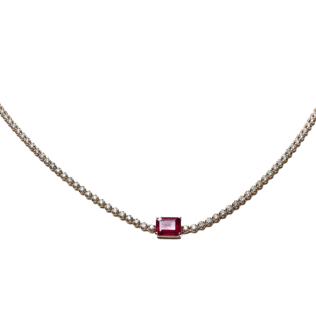 Tennis Necklace Ruby Pendant 14K