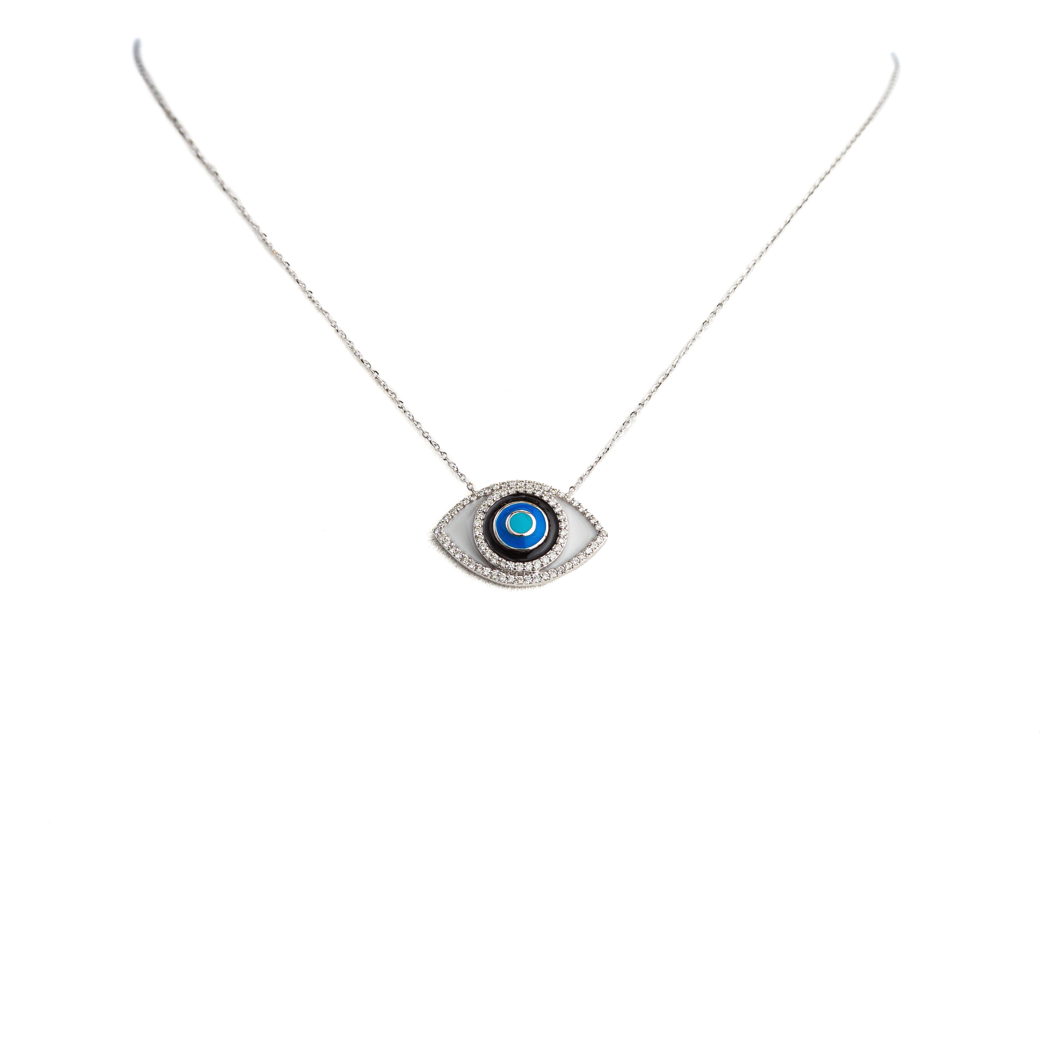 Diamond Evil Eye Necklace 14KW