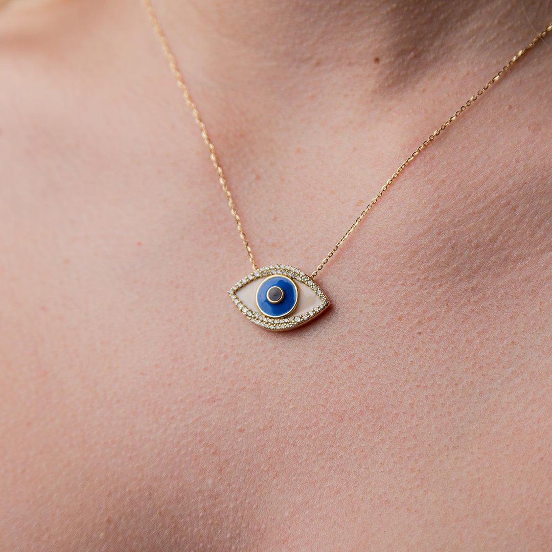 Diamond Evil Eye Necklace 14K