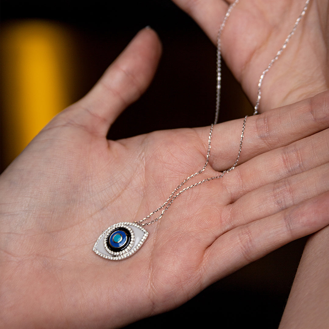 Diamond Evil Eye Necklace 14KW