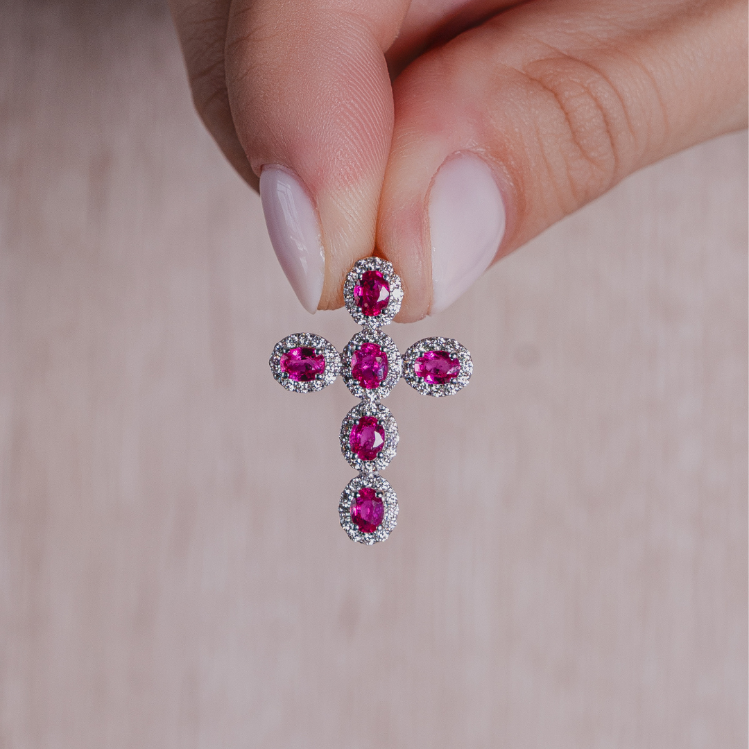 RUBY & DIAMOND PENDANT 14KWG