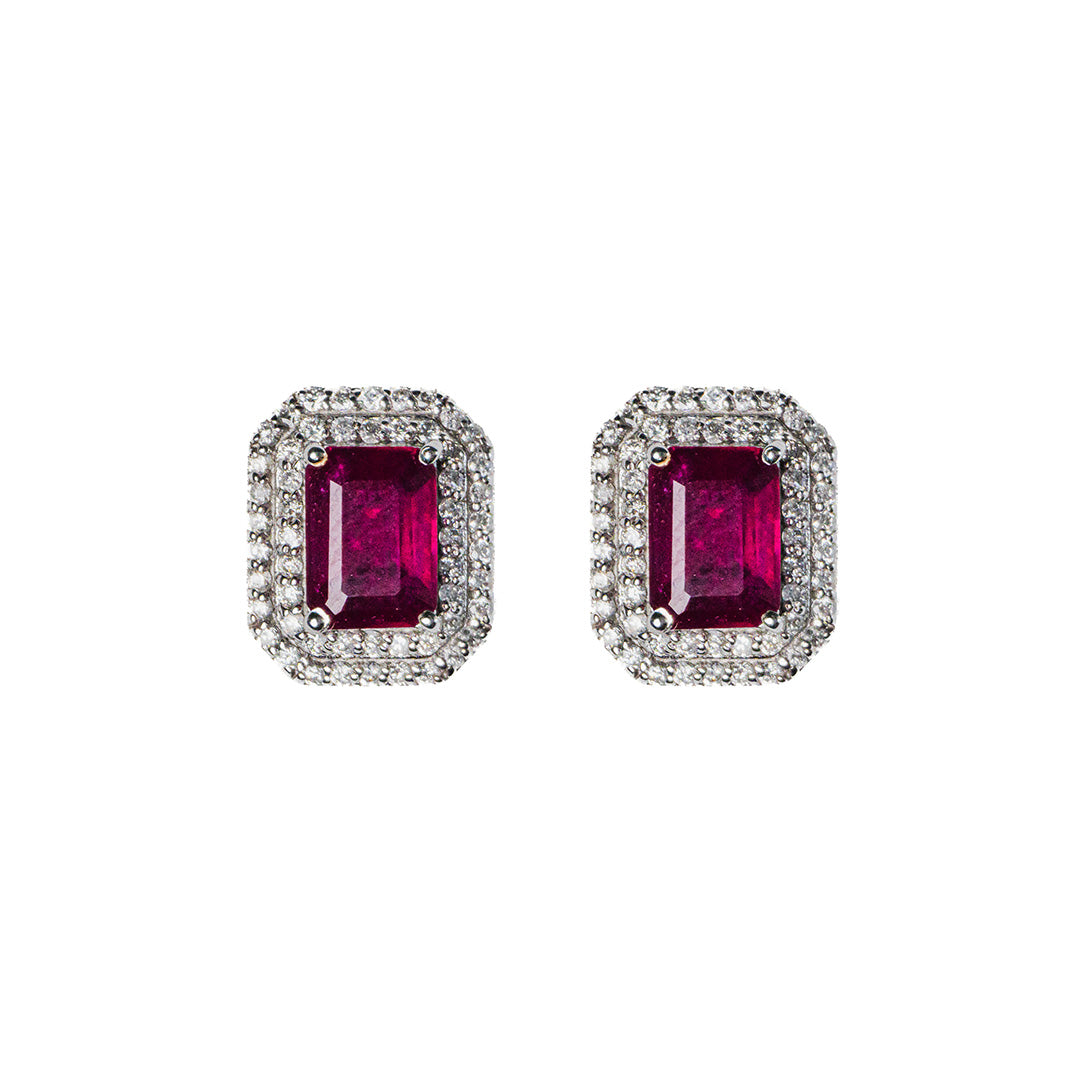 Ruby Diamond Halo Studs 14KW