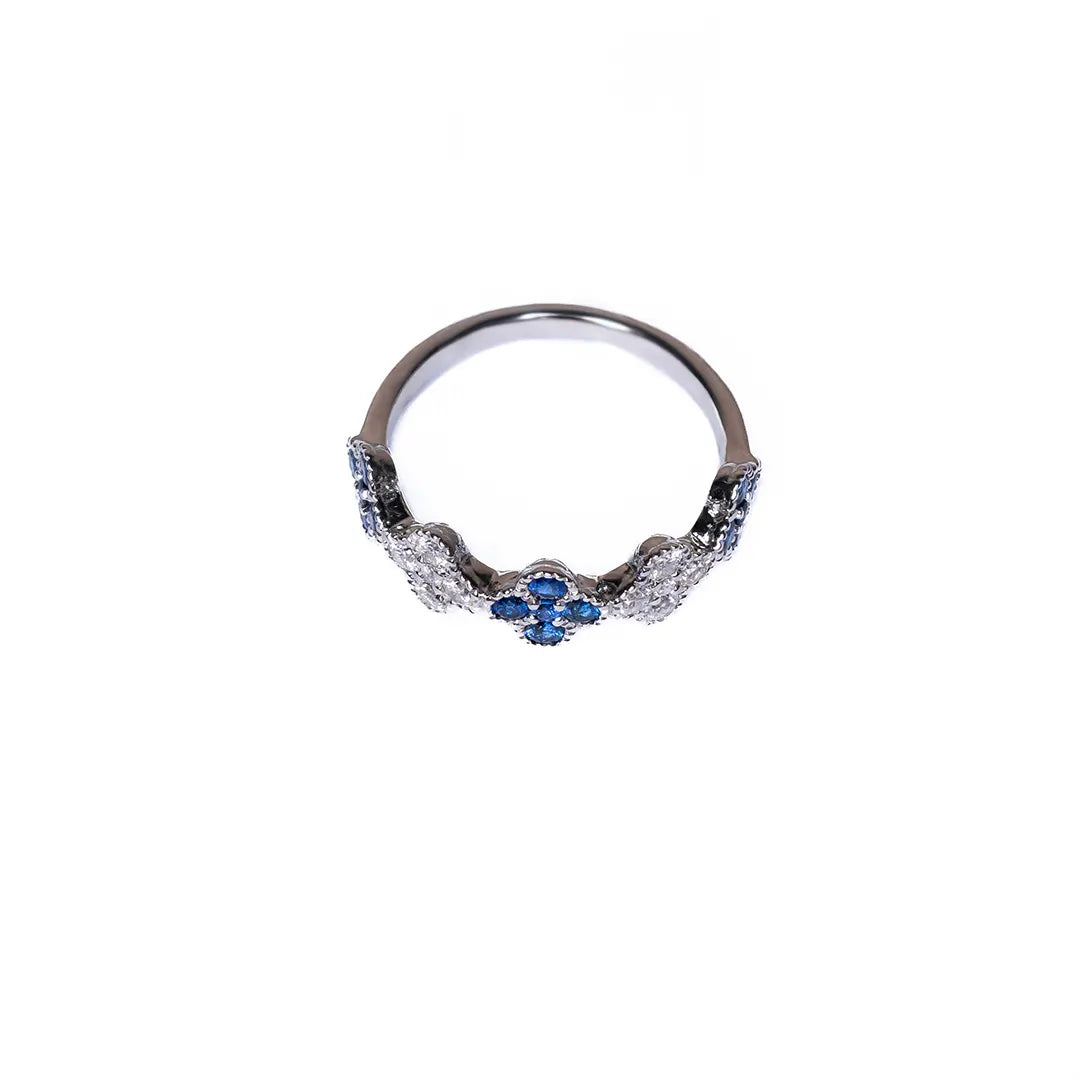 Flowers Blue Sapphire & Diamonds Ring 18KW