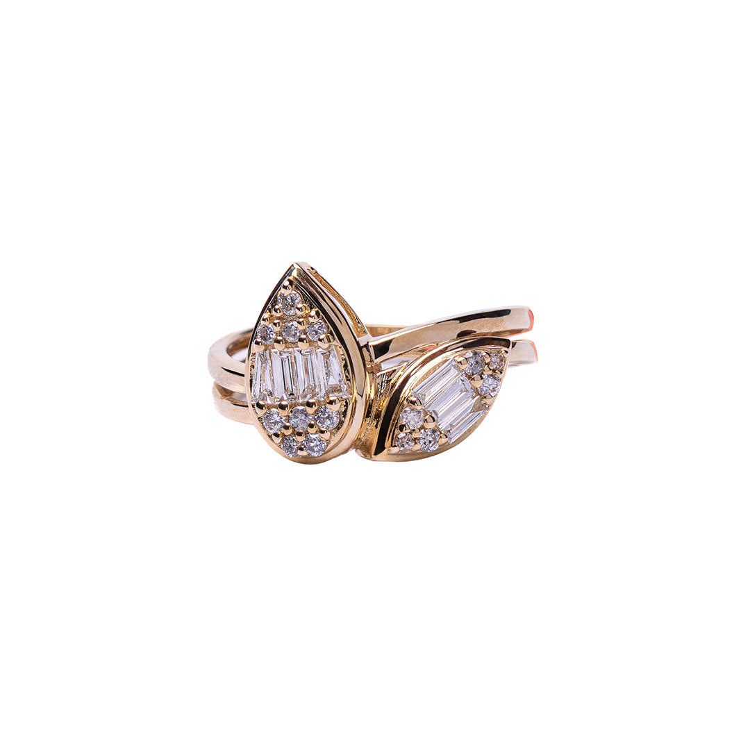 MARQUIS AND DROP RING 14KYG