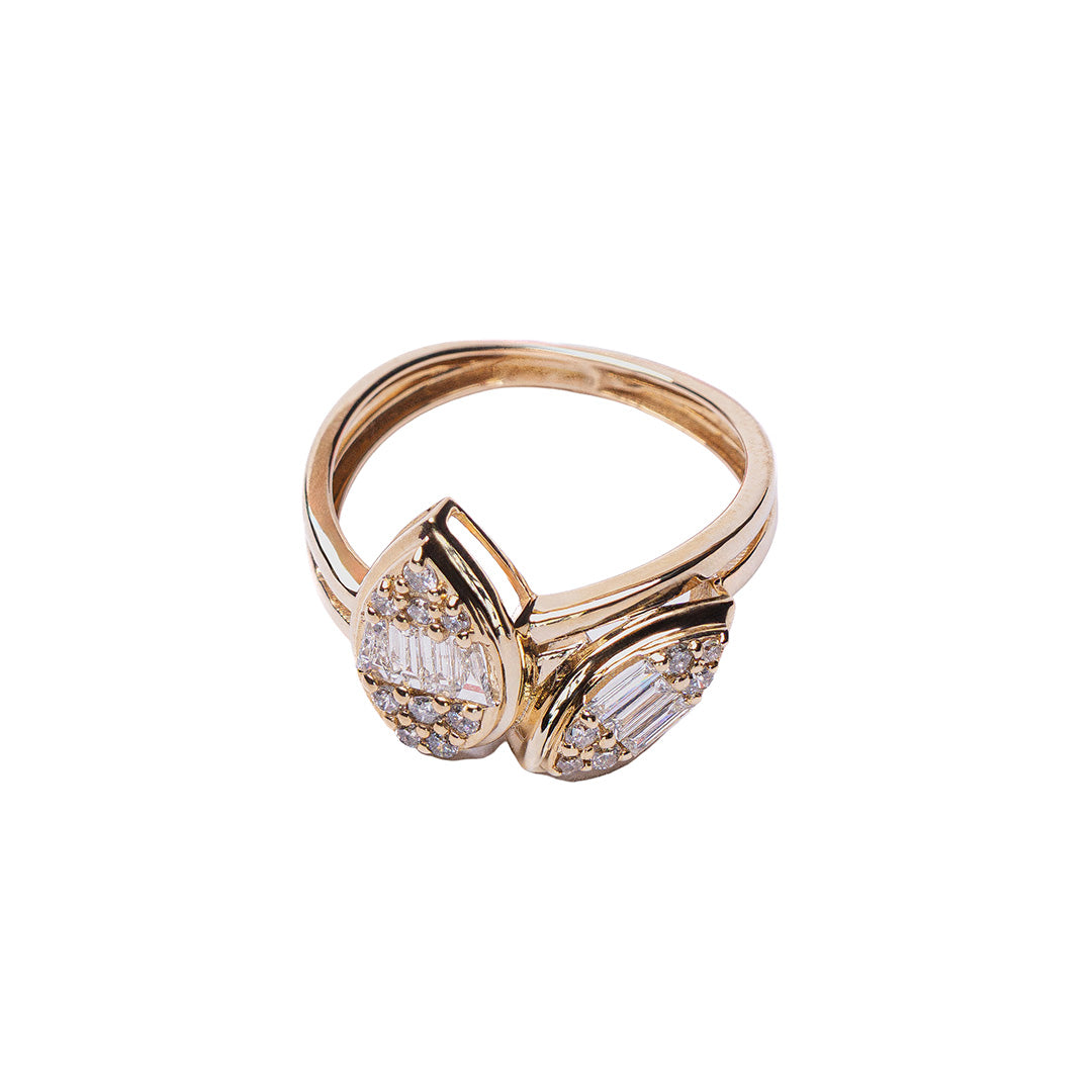 MARQUIS AND DROP RING 14KYG