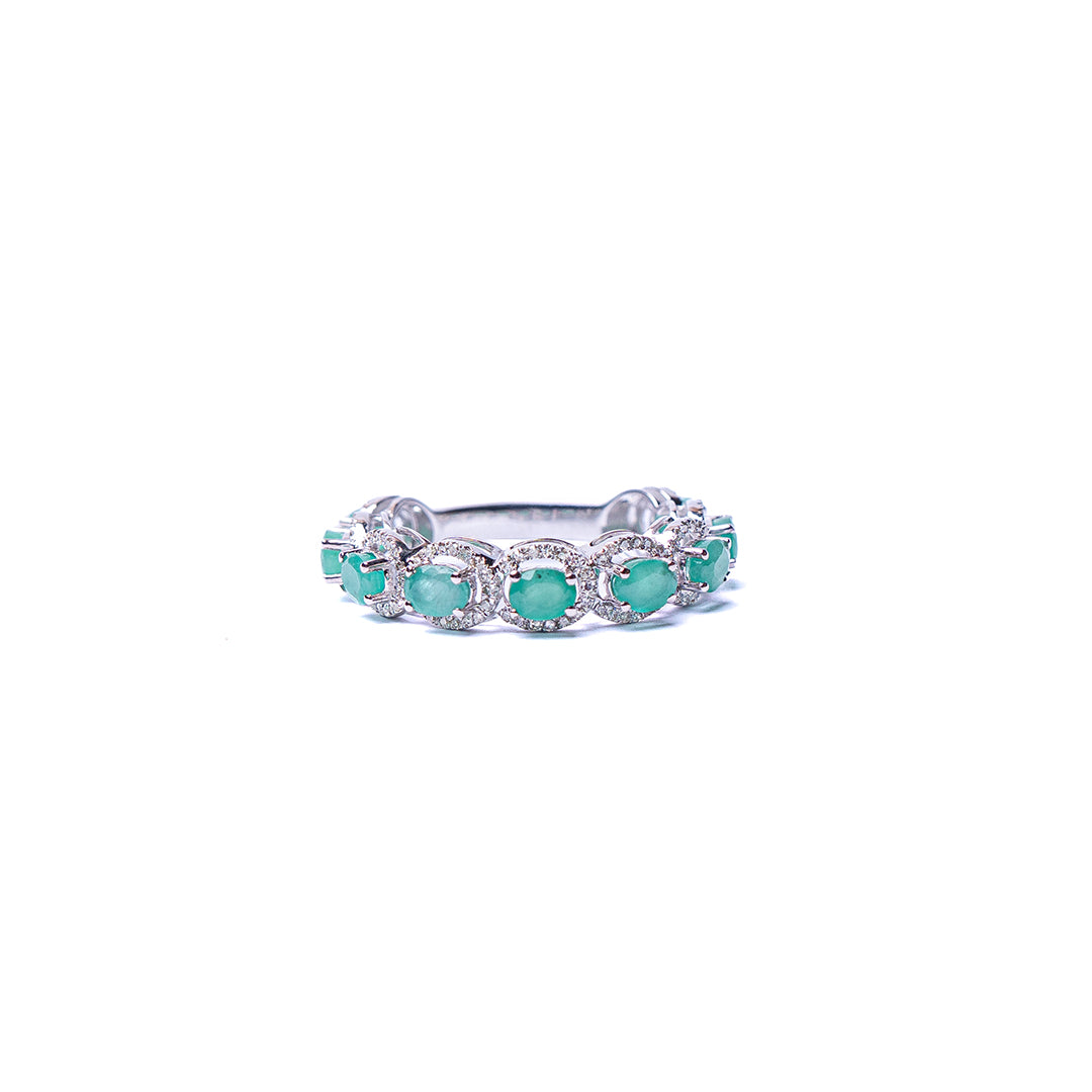 EMERALD & DIAMOND RING  14KWG