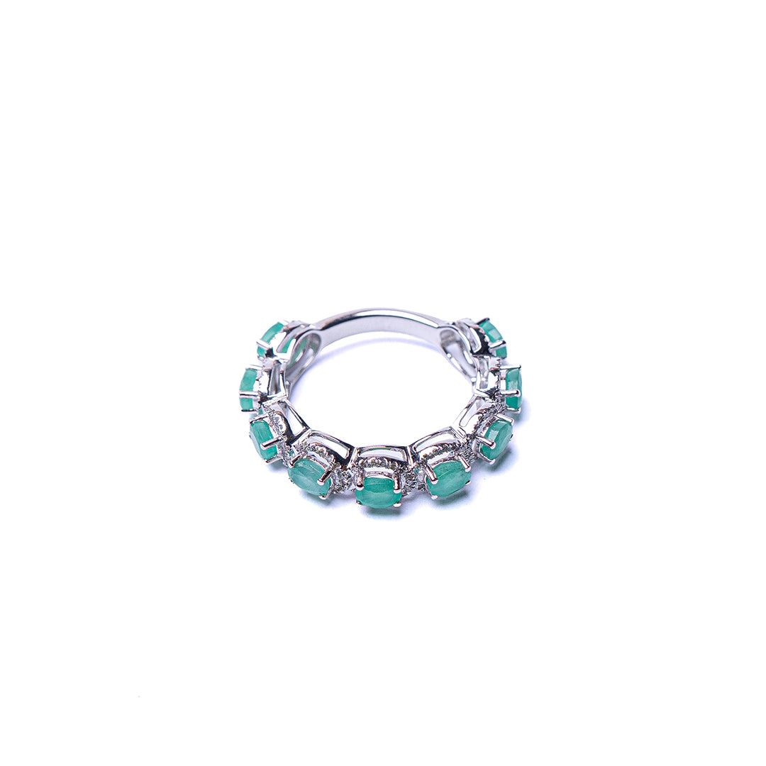 EMERALD & DIAMOND RING  14KWG