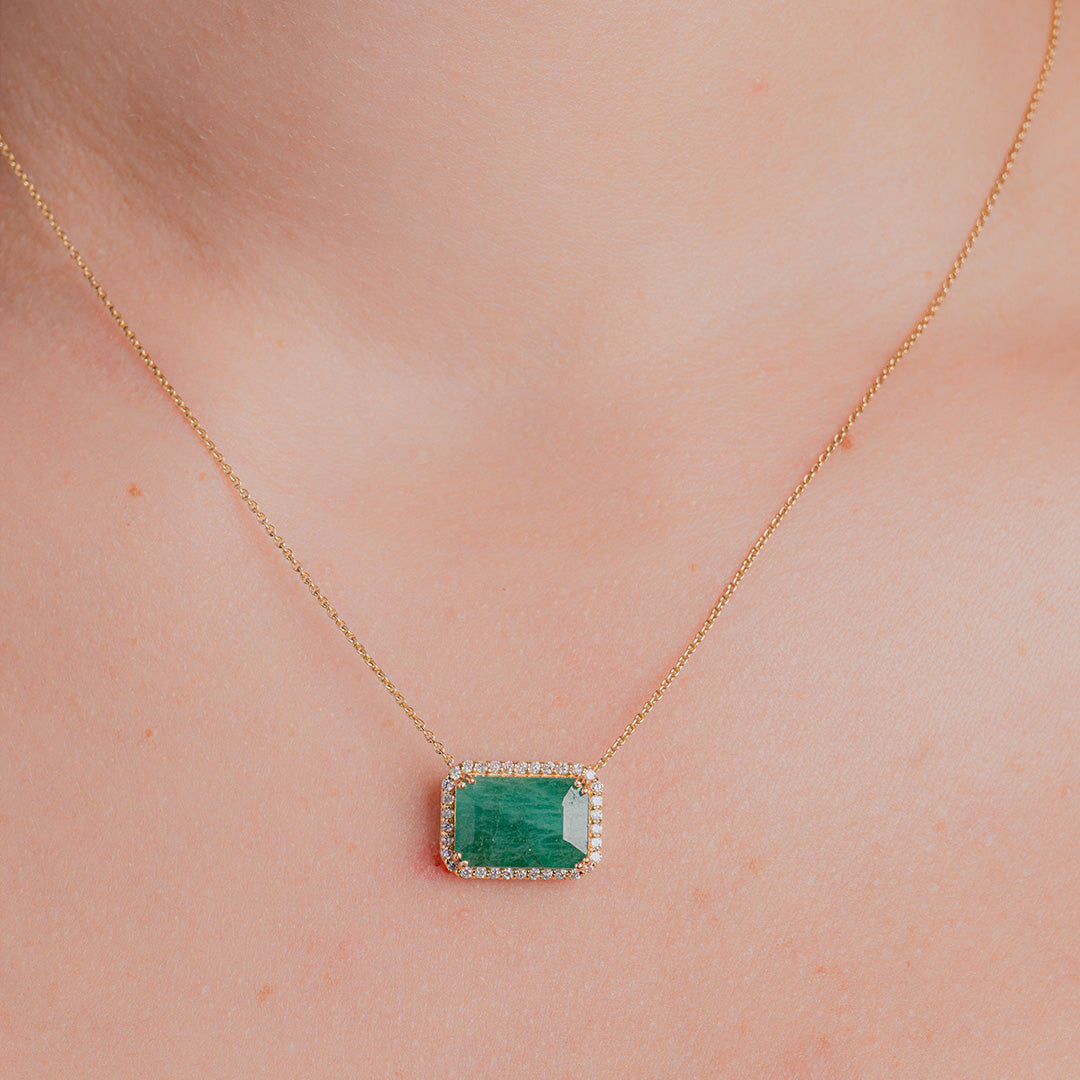 Emerald Halo Pendant 14K