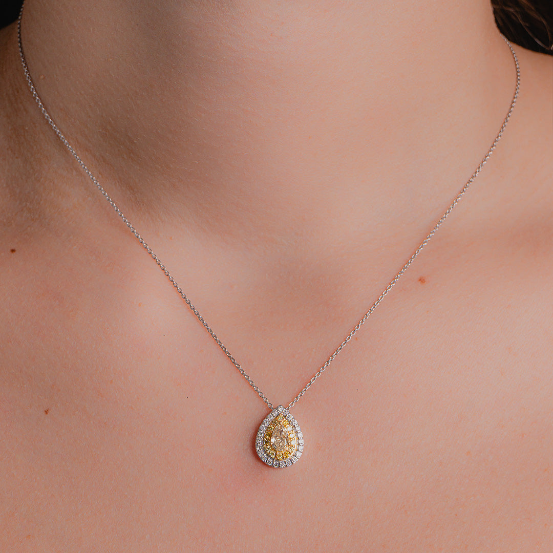 Yellow Pear Shaped Diamond Pendant 14KW