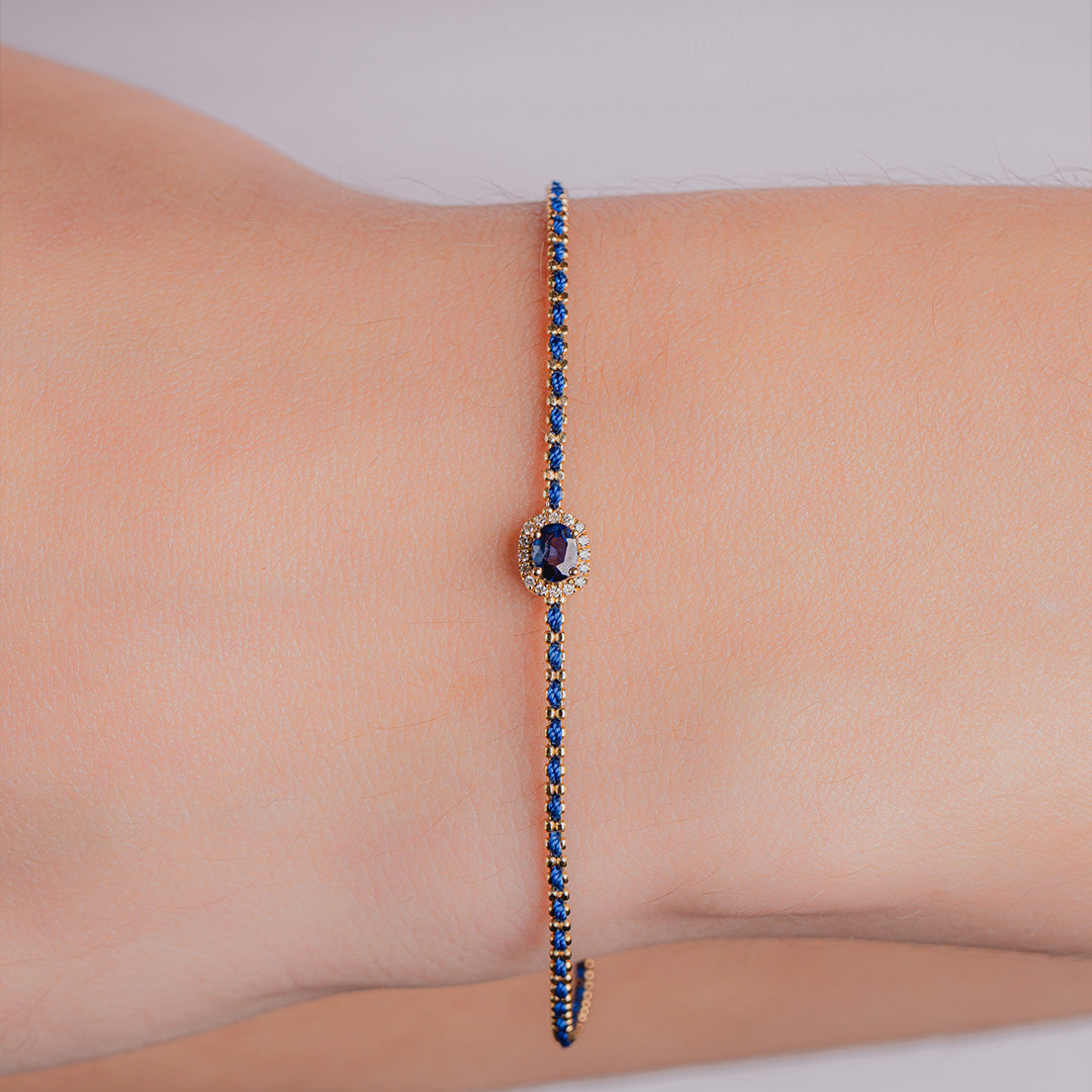 Blue Sapphire Silk Gemstone Bracelet 18K