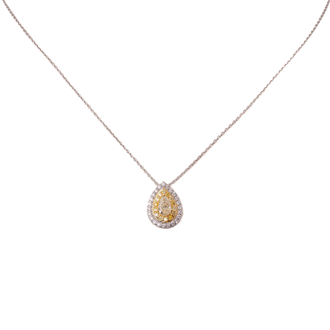 Yellow Pear Shaped Diamond Pendant 14KW