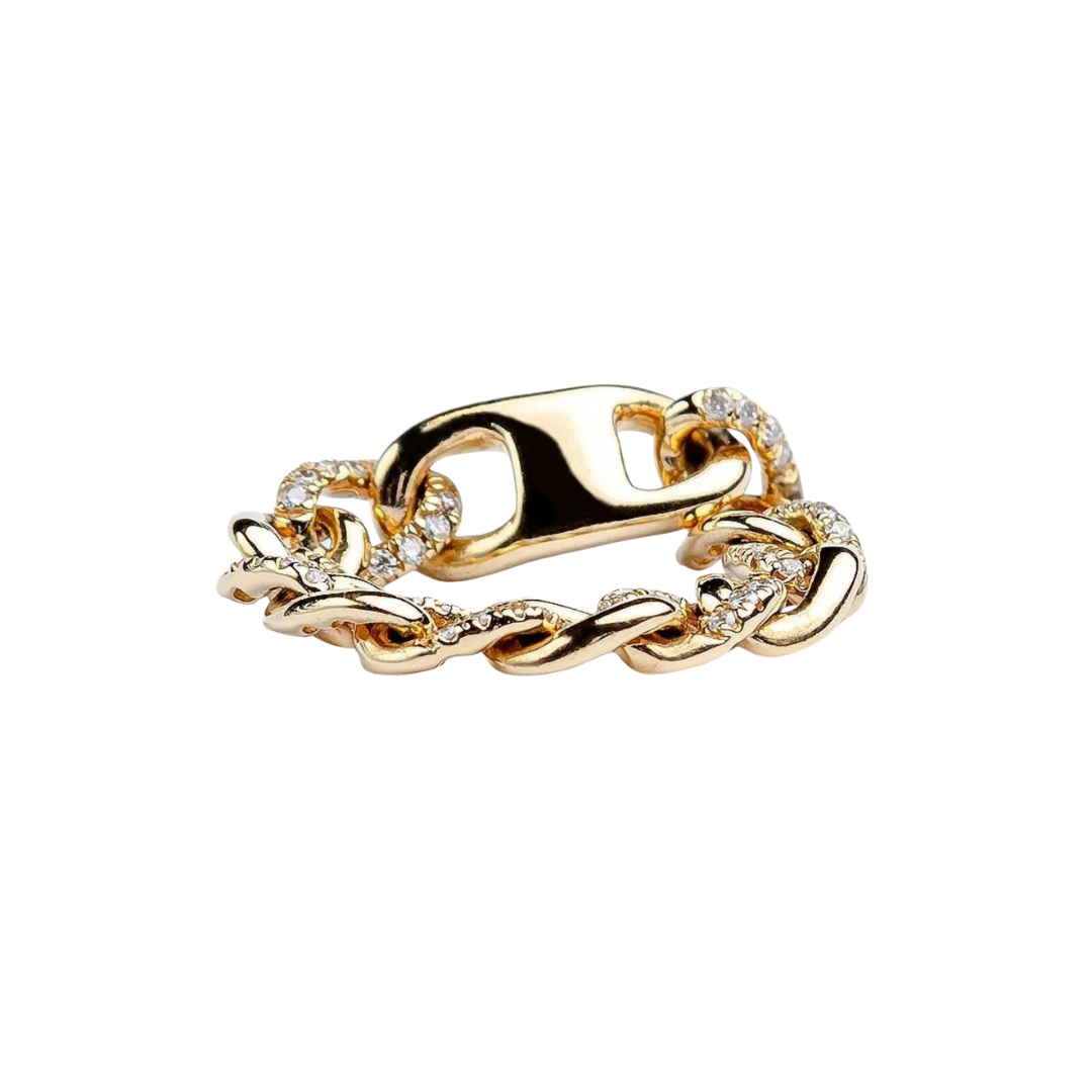 Chain Ring with Diamonds 14K