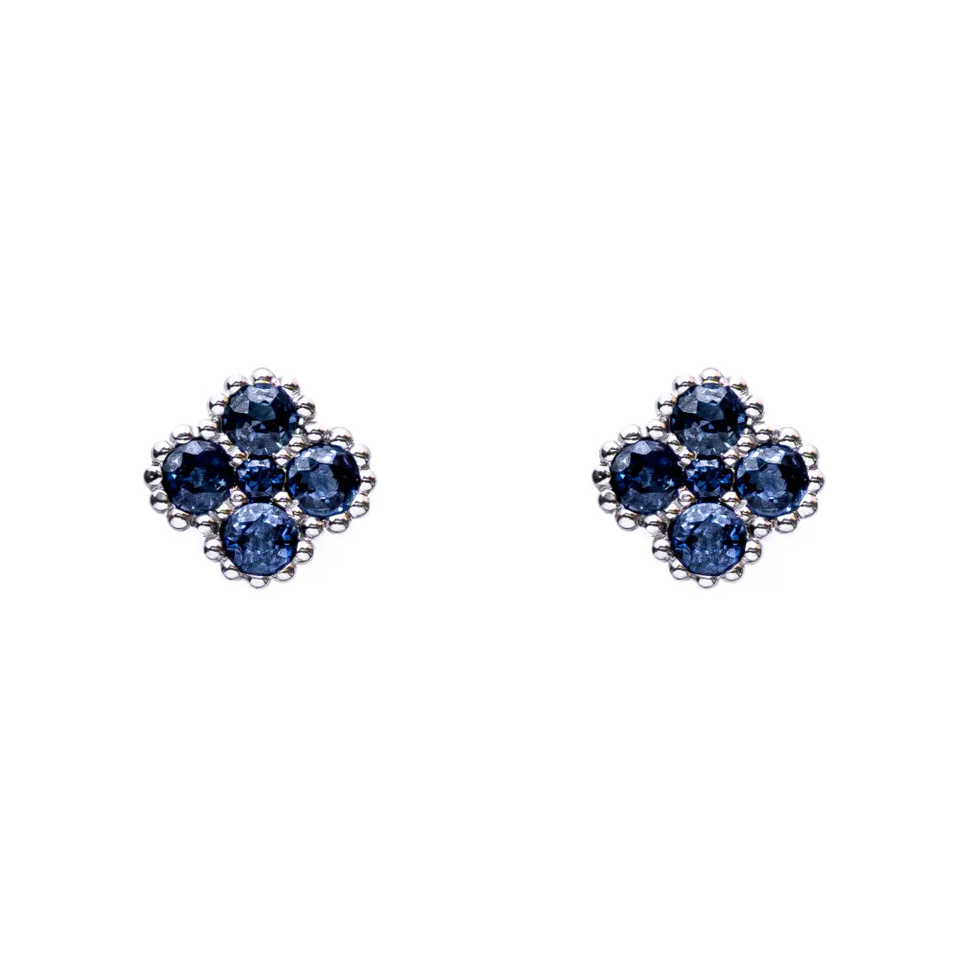 Blue Sapphire Flower Studs 18KW