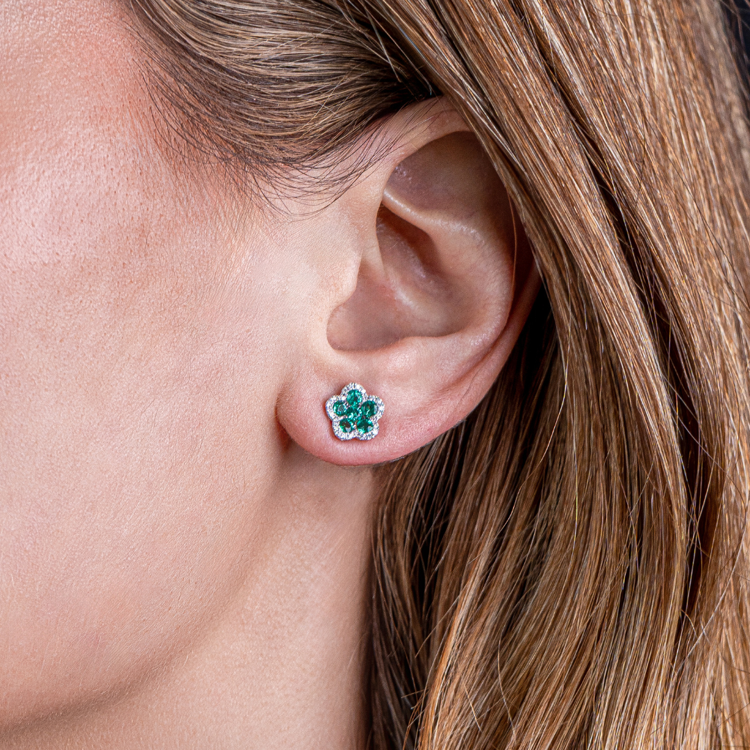 Emerald Flower Studs 18KW