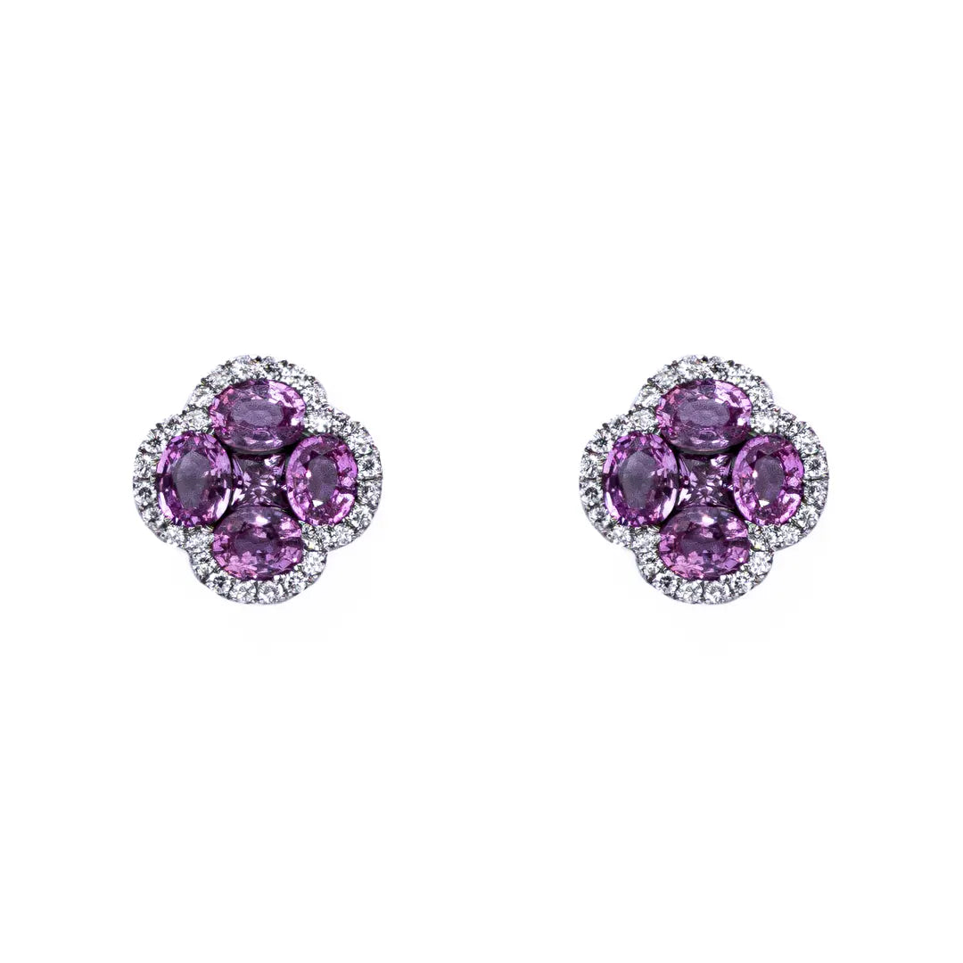 Pink Sapphire Flower Studs 18KW