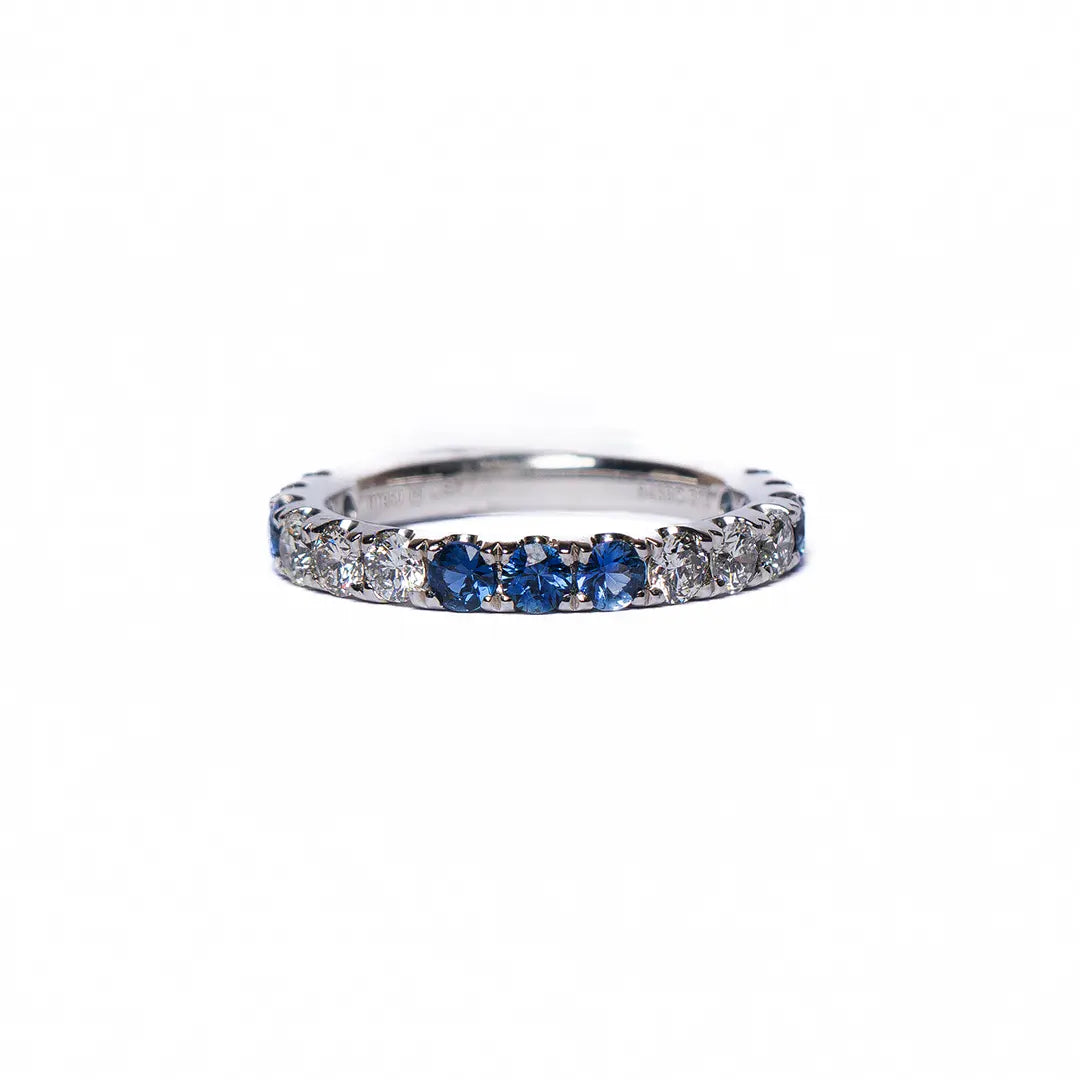 Blue Sapphires & Diamonds Band 14KW