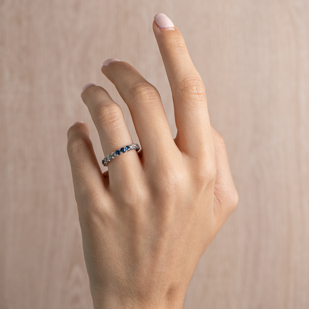 Blue Sapphires & Diamonds Band 14KW