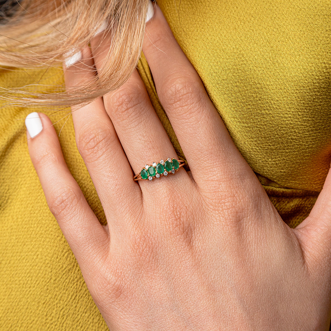 Ring 14K DIA 0.05CT Emerald Yellow Gold