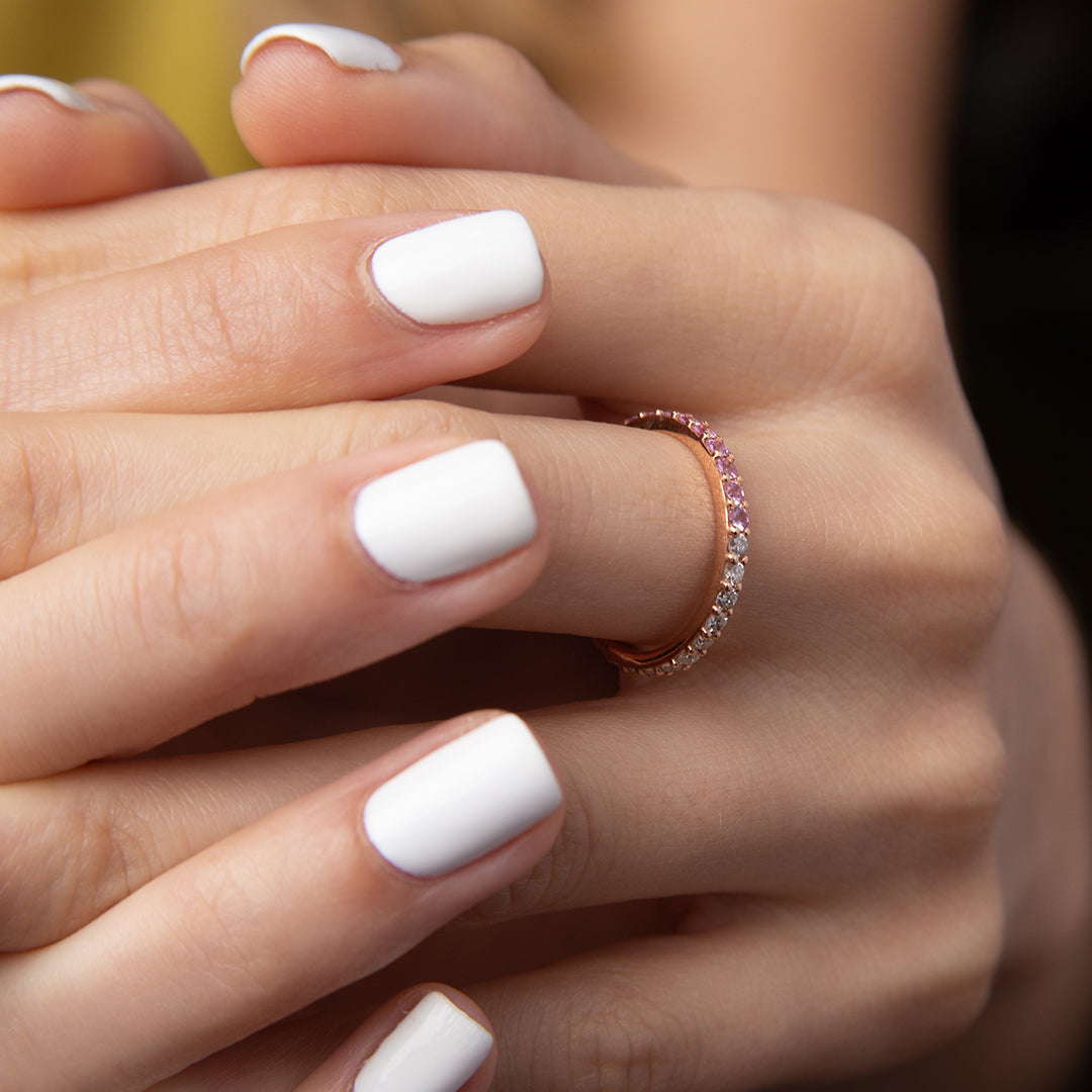 Ring 14K Pink Sapphire & Diamond Half Half Rose Gold