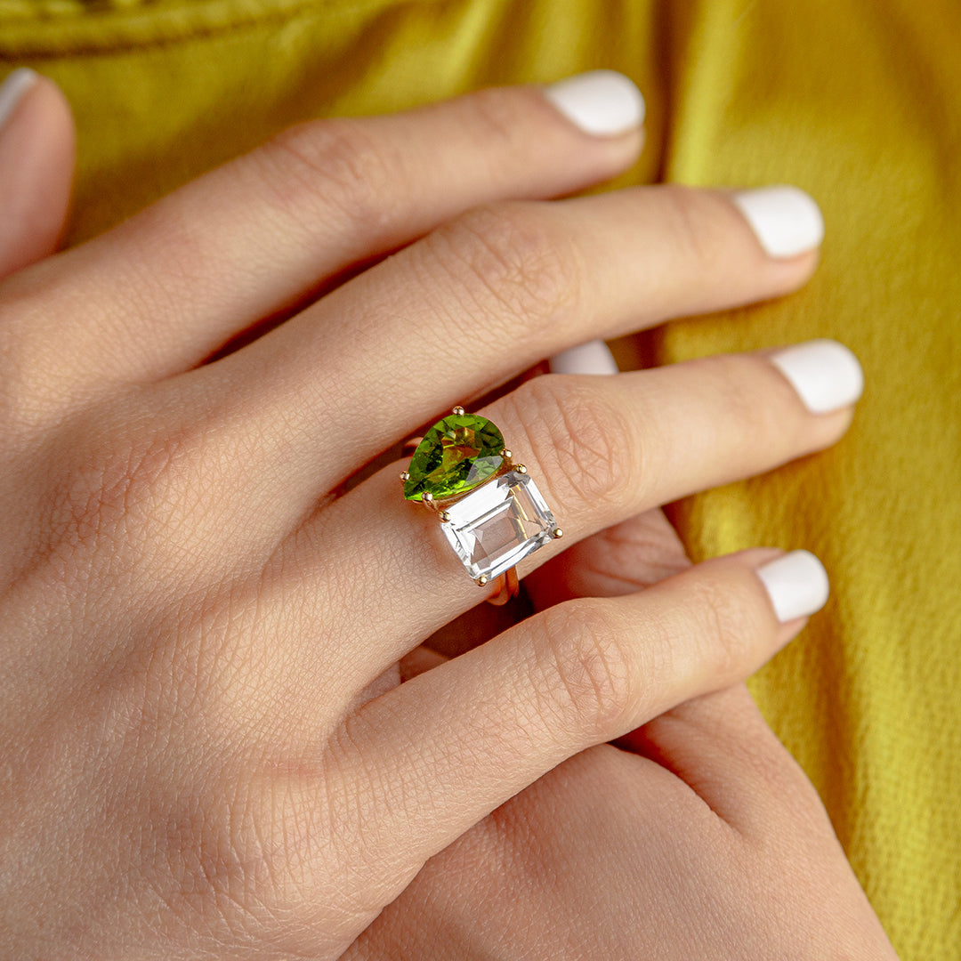 2 Stone Pear Emerald Ring