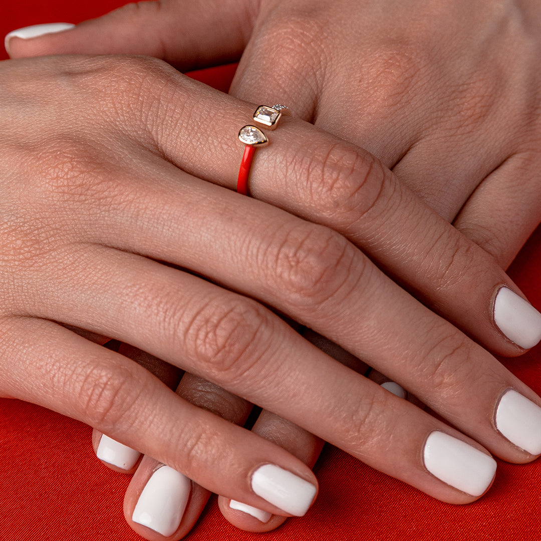 2 Stone Half Coral Half Dia 14K