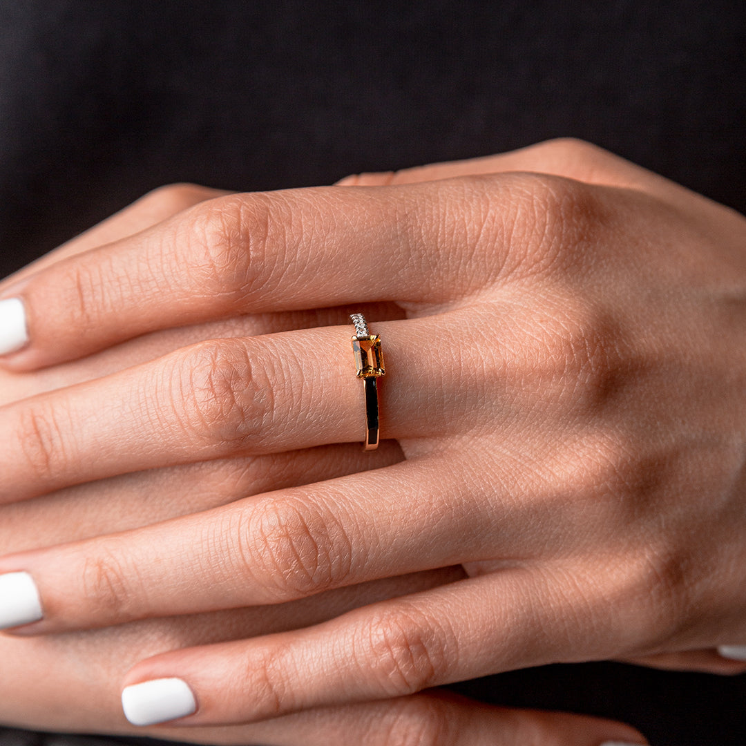 Sapphire Enamel Black Ring 14K