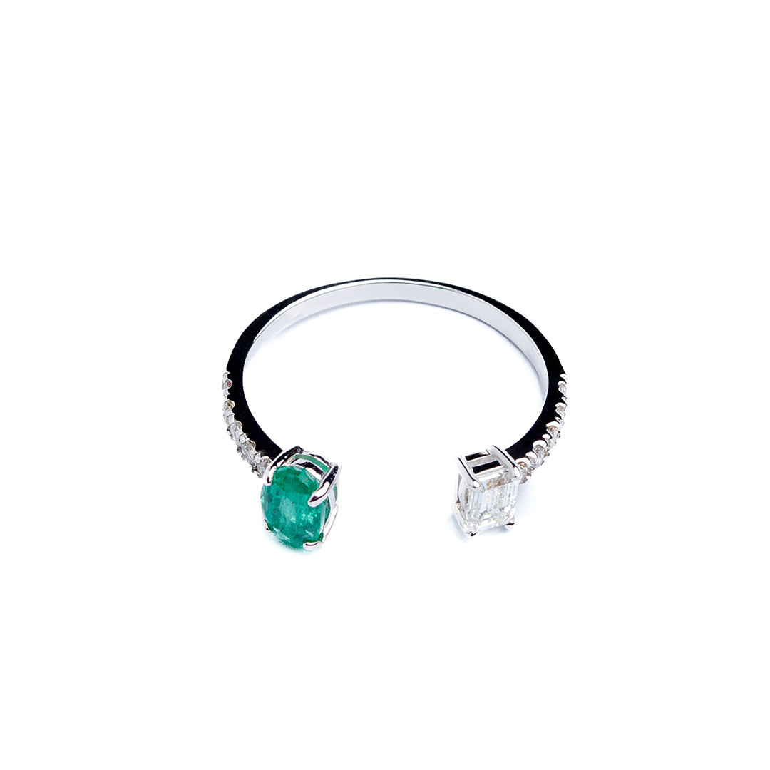 Emerald & Diamond Ring 18KW