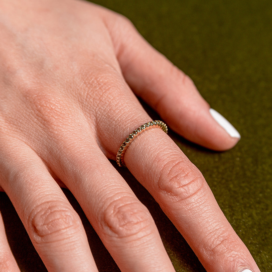 Ring Band 14K Yellow Gold  Green Sapphire