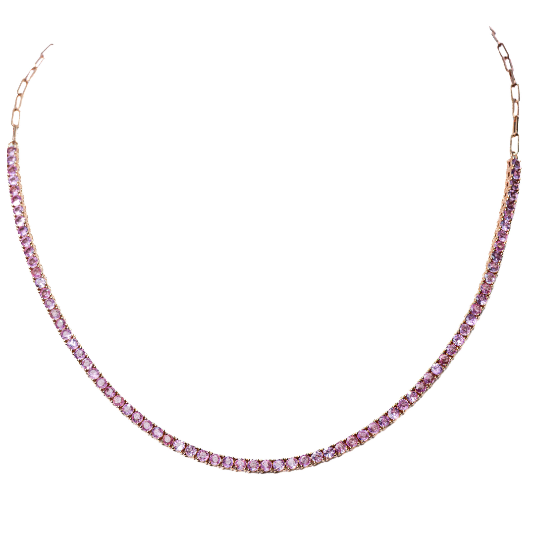 Half Tennis Necklace Pink Sapphire 14KRG