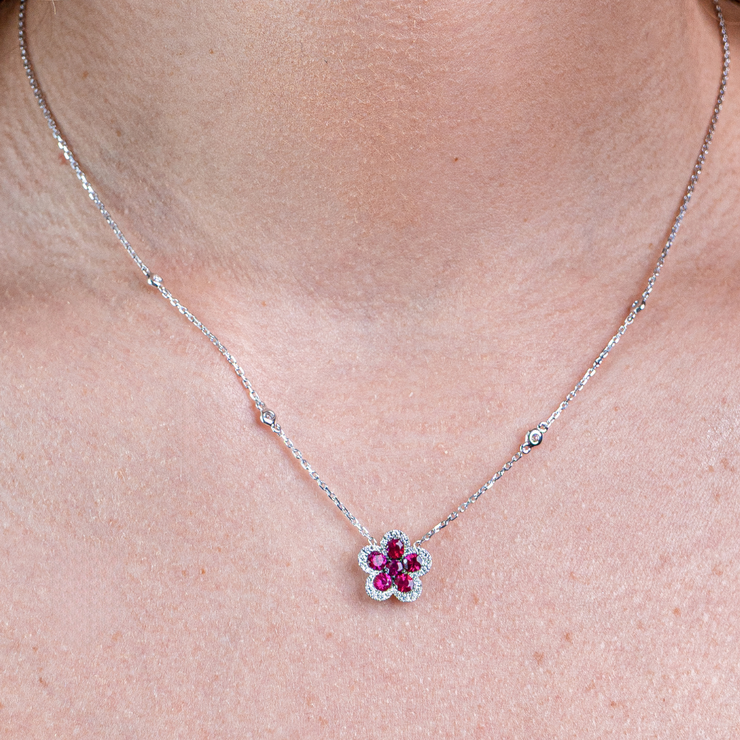 Ruby Flower Necklace 18KW