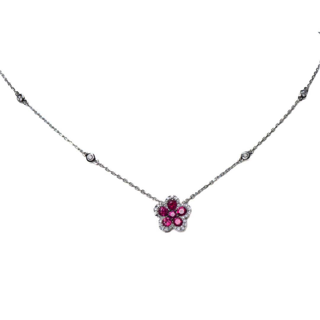 Ruby Flower Necklace 18KW