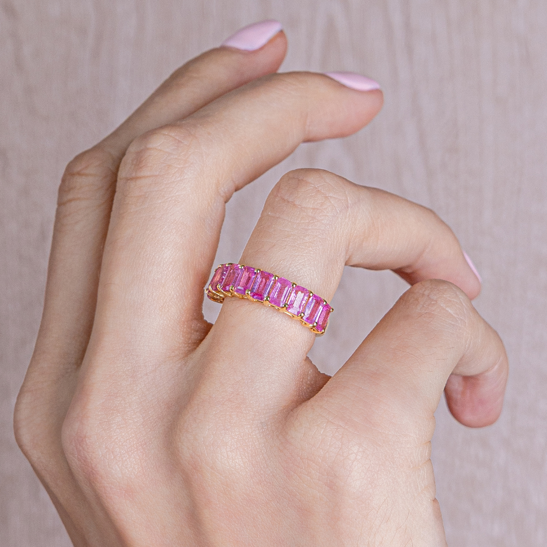Pink Sapphire Baguette HalfBand 14k
