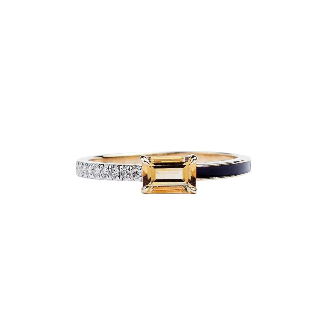 Ring 14K Yellow Gold Sapphire Enamel Black